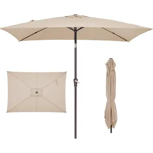 6.5x10 ft Rectangular Adjustable Outdoor Shade Canopy, Patio Umbrella with Push Button Tilt Crank, 6 Sturdy Ribs, UV Protection for Poolside, Garden, Adjustable Shade