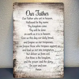 1 Piece Lord's Prayer Metal Wall Art Sign - Rustic Farmhouse Style 12x8inch Iron Scripture Decor With Father's Prayer, Indoor/Outdoor Christian Home Office Decor, Inspirational, Inspirational Quote Wall Decor, 2D Flat, Room Decoration