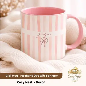 White Mug - Gigi Stripe Mug, Personalized Gigi Name Mugs, Mother's Day Gift for Mom, Grandma