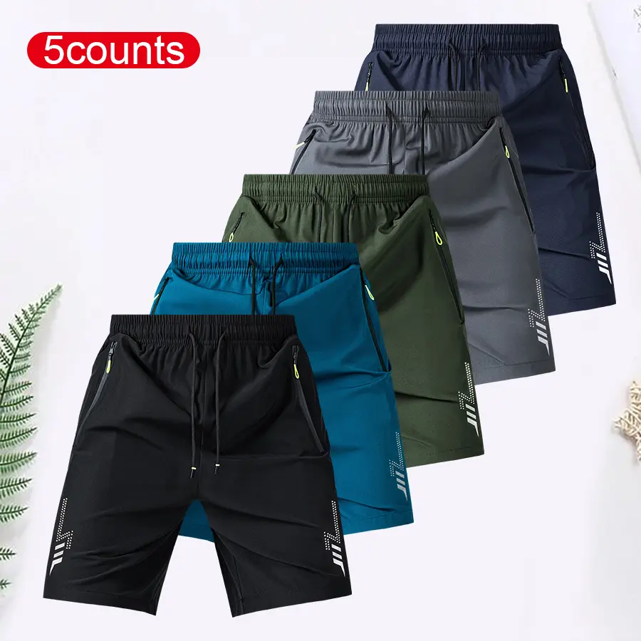 5 pieces - Men's lightweight casual shorts - Elastic waistband, two side zippered pockets, breathable fabric, suitable for basketball, running, beach and outdoor activities - Casual sports shorts  #SummerVibes#SummerVibes