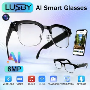 LUSBY Smart AI Camera Glasses with 8MP 1080p HD Photo Capture Auto Color-Changing Interchangeable Lenses for Men Women Travel Recording Voice Calls Language Translation,Black Friday & Cyber Monday