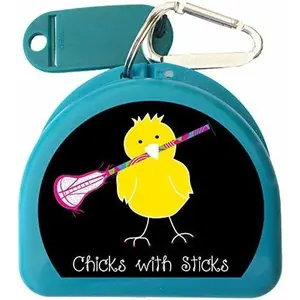 Lacrosse Mouthguard Case – Retainer, Dental Guard & Aligner Holder with Secure Carabiner Clip, Writable Name Tag, and Lax Chick Design