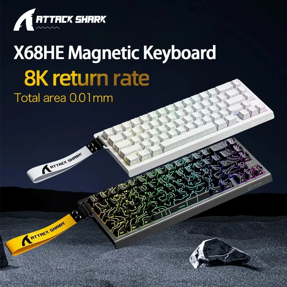 ATTACK SHARK X68HE X68Pro He Magnetic Mechanical Keyboard Backlit Keyboard for Pro Gaming 0.01mm Rapid Trigg 8000Hz SOCD/Rs 0.125ms 128K Rate Illuminated Mechanical Keyboard RGB Mechanical Feel LED Backlit Keyboard
