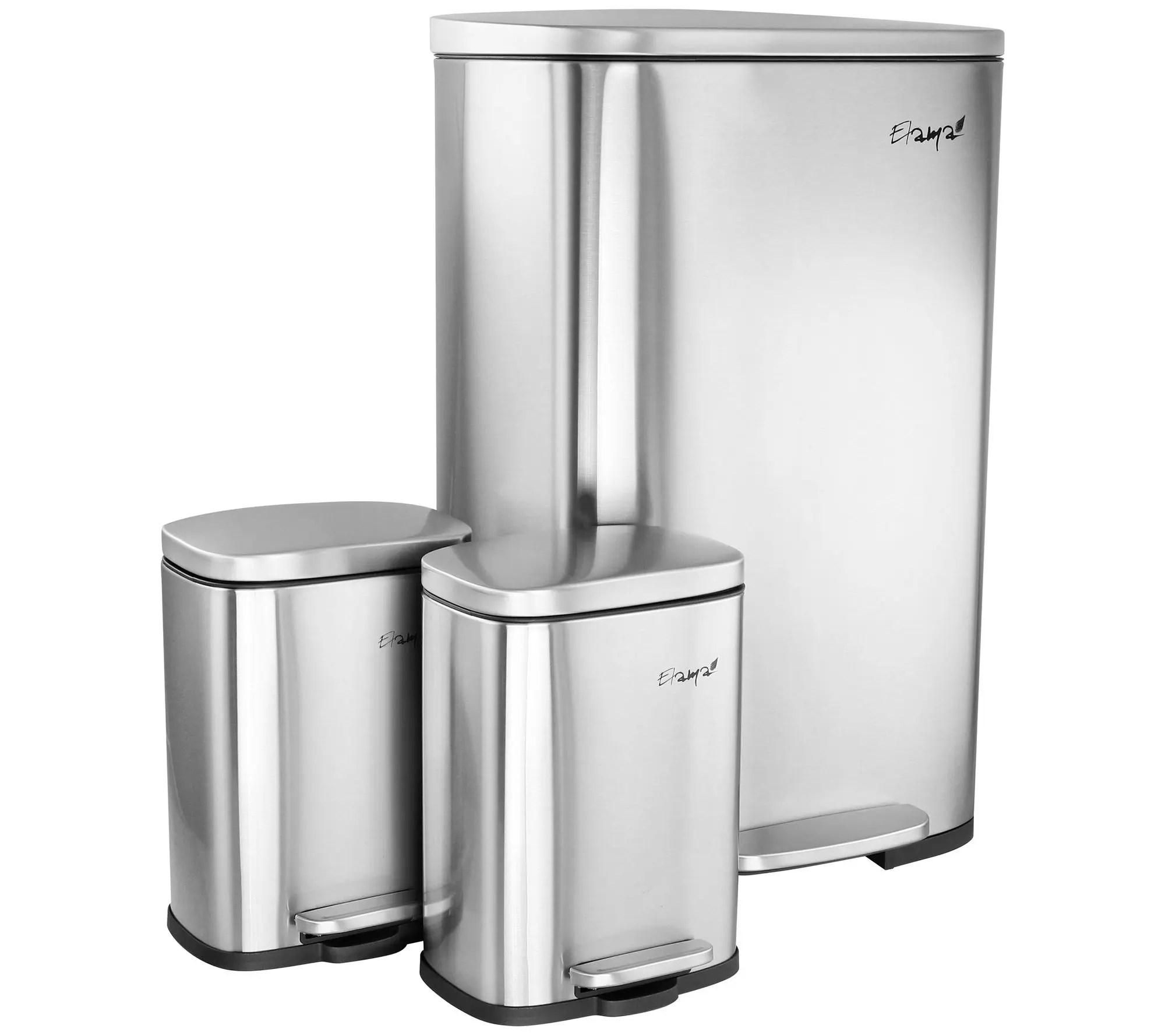 Elama 3 Piece Stainless Steel Step Trash Can Set Elama 3 Piece Stainless Steel Step Trash Can Set