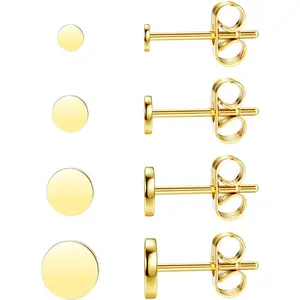 FINREZIO 4Pairs Titanium Ear Studs Black Round Stud Earrings Set for Men Women Punk Ear Piercing Studs Hypoallergenic (2/3/4/5MM) Black/Silver/Gold Color Daily