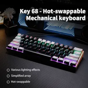68 Keys Hot Swappable Wired Keyboard, 60% Mechanical Gaming Keyboard, Red/Blue Switch Options, Anti-Ghosting, Compatible with Windows PC & Laptops