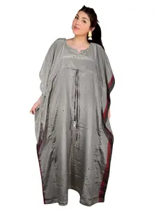 Women's Retro Kimono Kaftan Maxi Dress – Gray Silk Caftan, M-2XL