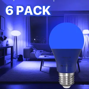 Blue Light Bulb Indoor Outdoor, A19 Color Lights Bulb,Colorful E26 LED Bulb 60 Watt Non-Dimmable, for Bedroom, Lamps, Patio, Halloween, Christmas, Party, Holiday, 6 Pack
