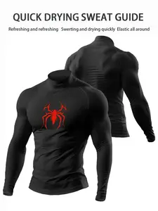 Men's Spider Graphic High Collar Compression Shirt, Quick-Dry Elastic Performance Top, Stylish Slim-Fit Athletic Wear for Training & Daily Use