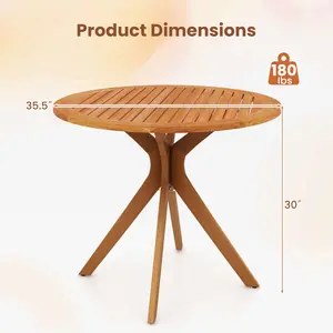 COSTWAY - 35.5 Inch Patio Wood Dining Table with Slatted Tabletop and Curved Legs