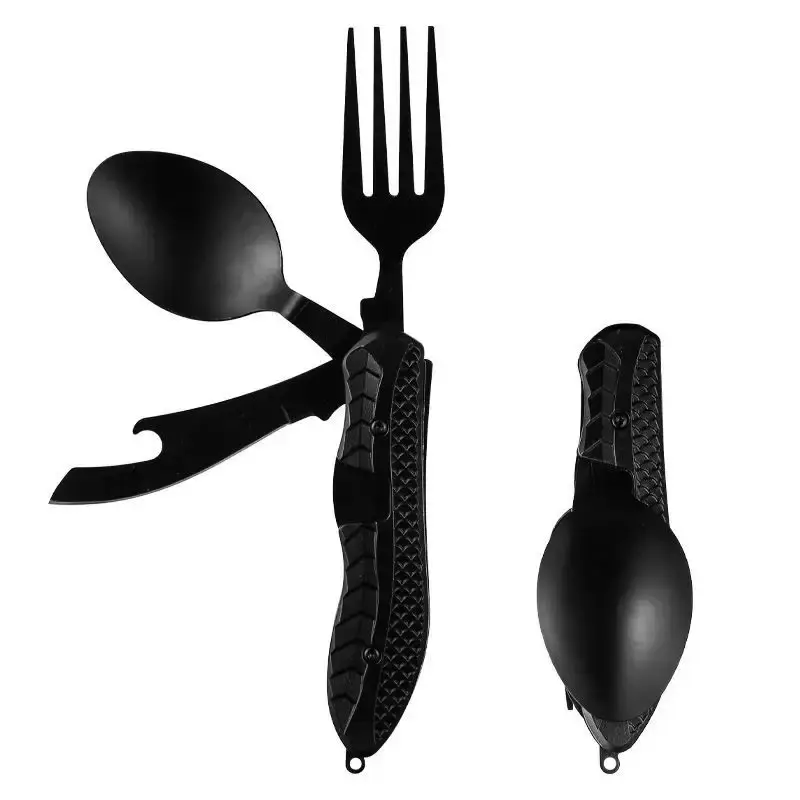 Foldable Camping Supplies, Sturdy Stainless Steel Utensil Set - 3-in-1 Quick-Detach Multi-Tool, Lightweight Outdoor Cooking Equipment for Hiking, Durable Kitchenware