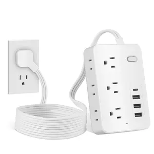 5Ft Surge Protector Flat Extension Cord Flat Plug Power Strip for Home, 6AC Outlets, 4 USB Charger(1 USB C Port), 1700 Joules Protection, Office Supplies, Dorm Room Essentials, Summervibes fathersdaygift
