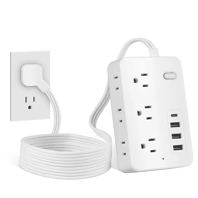 5Ft Surge Protector Flat Extension Cord Flat Plug Power Strip for Home, 6AC Outlets, 4 USB Charger(1 USB C Port), 1700 Joules Protection, Office Supplies, Dorm Room Essentials, Summervibes