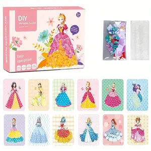 3/4/12-Pack Princess Dress Stitching Craft Kit for Girls, Multiple Styles, DIY Polyester Fiber Art and Handicraft Set, Projects Stitching Painting Gift, Mixed Color Princess Board with Tools and Accessories, Christmas Birthday Present