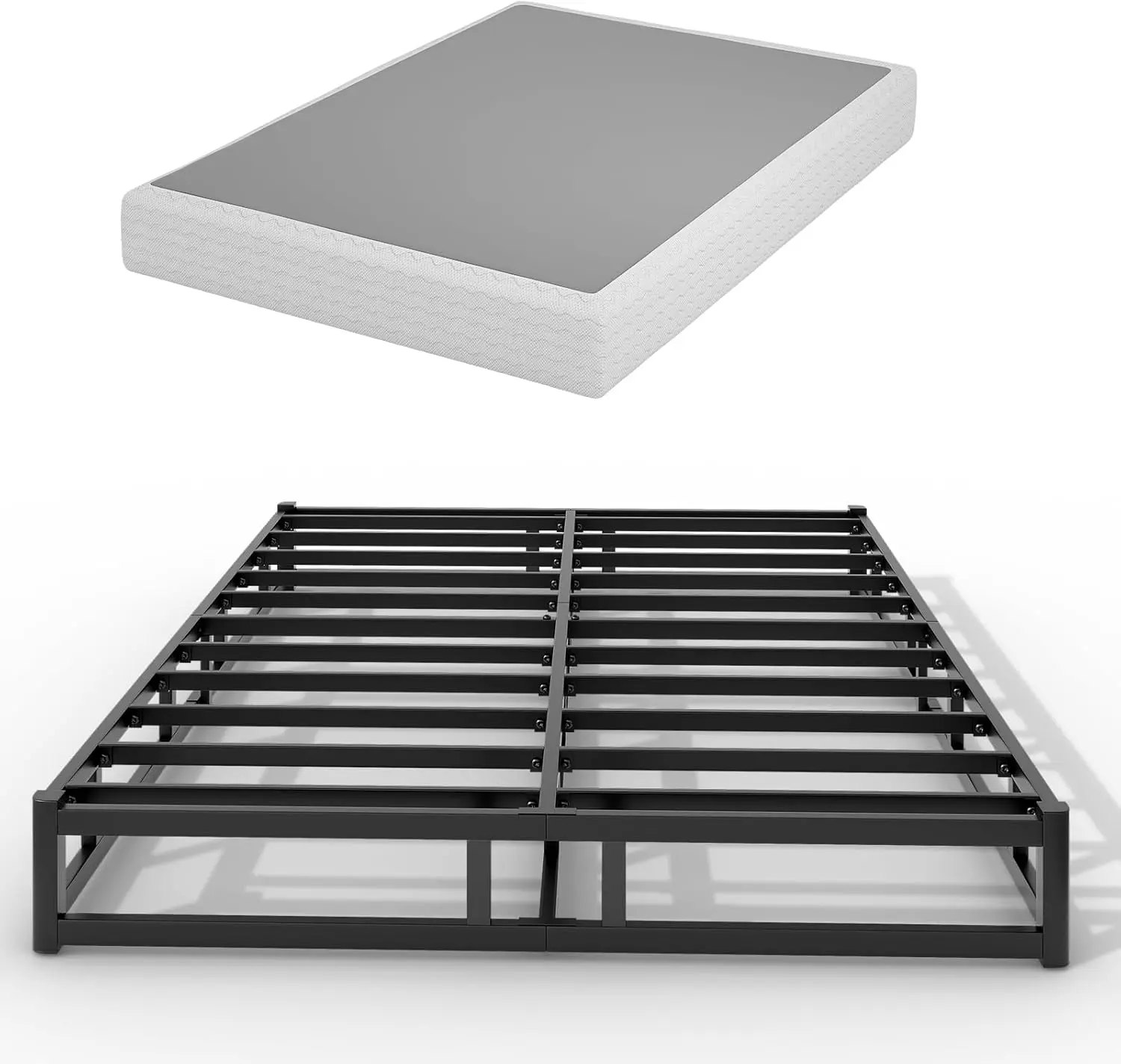 [DealsforYouDays]Queen Size Sturdy Steel Box Spring Bed Frame, 5-7 Inch Low Profile Mattress Foundation with Washable Cotton Cover, Quiet Base, Easy Assembly, Fits All Bed Types, Bed Frames