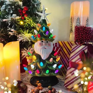 Ceramic Christmas Tree Desktop Light with 50 Colorful Lights and Star Hat, Classic Series Holiday Decoration for Office Desk, Home Decor Ornament