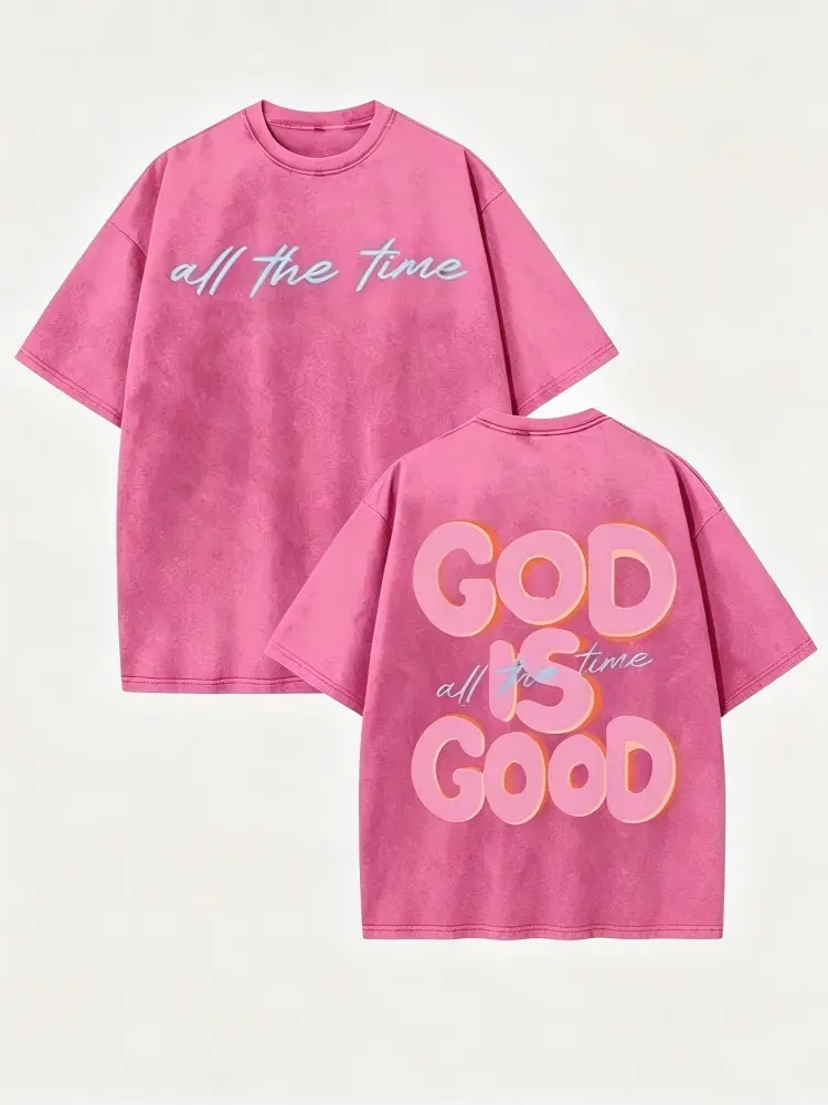 Men's & Women's Oversized 230gsm Heavyweight Washed T-Shirt GOD IS GOOD Double-Sided Graphic Print Retro Vintage Streetwear Loose Fit Round Neck Short Sleeve 100% Cotton Menswear Gradient t shirts women vintage graphic tees oversized tshirt women Stylish,