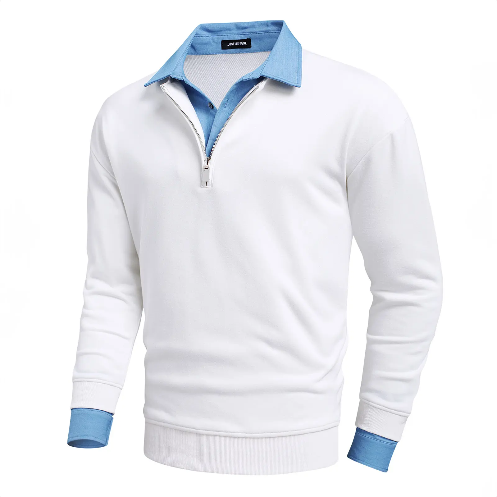 JMIERR Men's Fake Layer Collared Half‑Zip Sweatshirt, Long Sleeve Loose Pullover, Casual Outdoor Daily Top For Autumn Winter