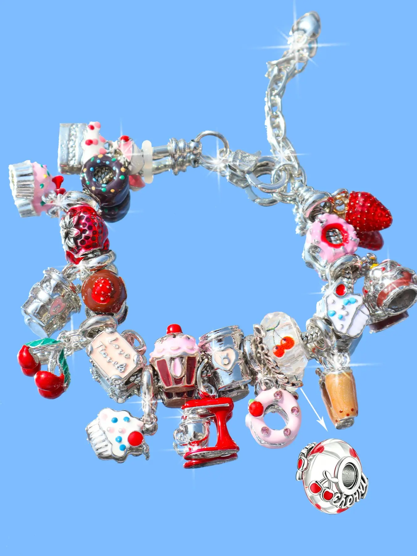 Cute Fruit Cake Charm Bracelet, Stackable Bracelet, Hand Chain Jewelry, Adjustable DIY Bead Necklace, Strawberry Cherry Pendant, Heart Butterfly Design, Perfect Gift for Friends, Exquisite Trendy Bracelet