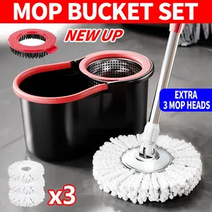 And Bucket Set with 360° Rotatable 3 Microfiber Heads 61-Inch Handle Efficient Cleaning Supplies Frosty Gallon Heavy-Duty flat Wide collapsible bucket collapsible Hands-Free Cordless Speed Quilted Flexible plastic Reusable Bedbug Thick Warmer Super Ocedar