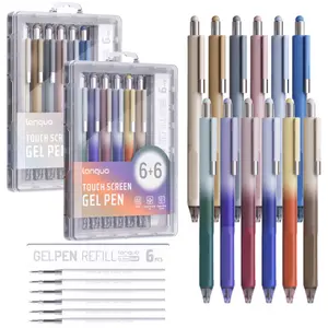 6 Pack Ballpoint Pen 2-in-1 Stylus Retractable Ballpoint Pen with Stylus tip, Metal Stylus Pen for Touch Screens, 0.5 mm Black Ink, Compatible with All Touch Screens, Writing Pens Set with pen