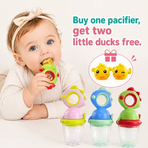 Silicone Fruit Teether Dinosaur Toy - BPA-Free Squeeze-Style Self-Feeding Toy with Soft Silicone Nipple for Teething Infants, Easy to Clean/Sterilize, Safe Weaning Aid, Includes Free Gift