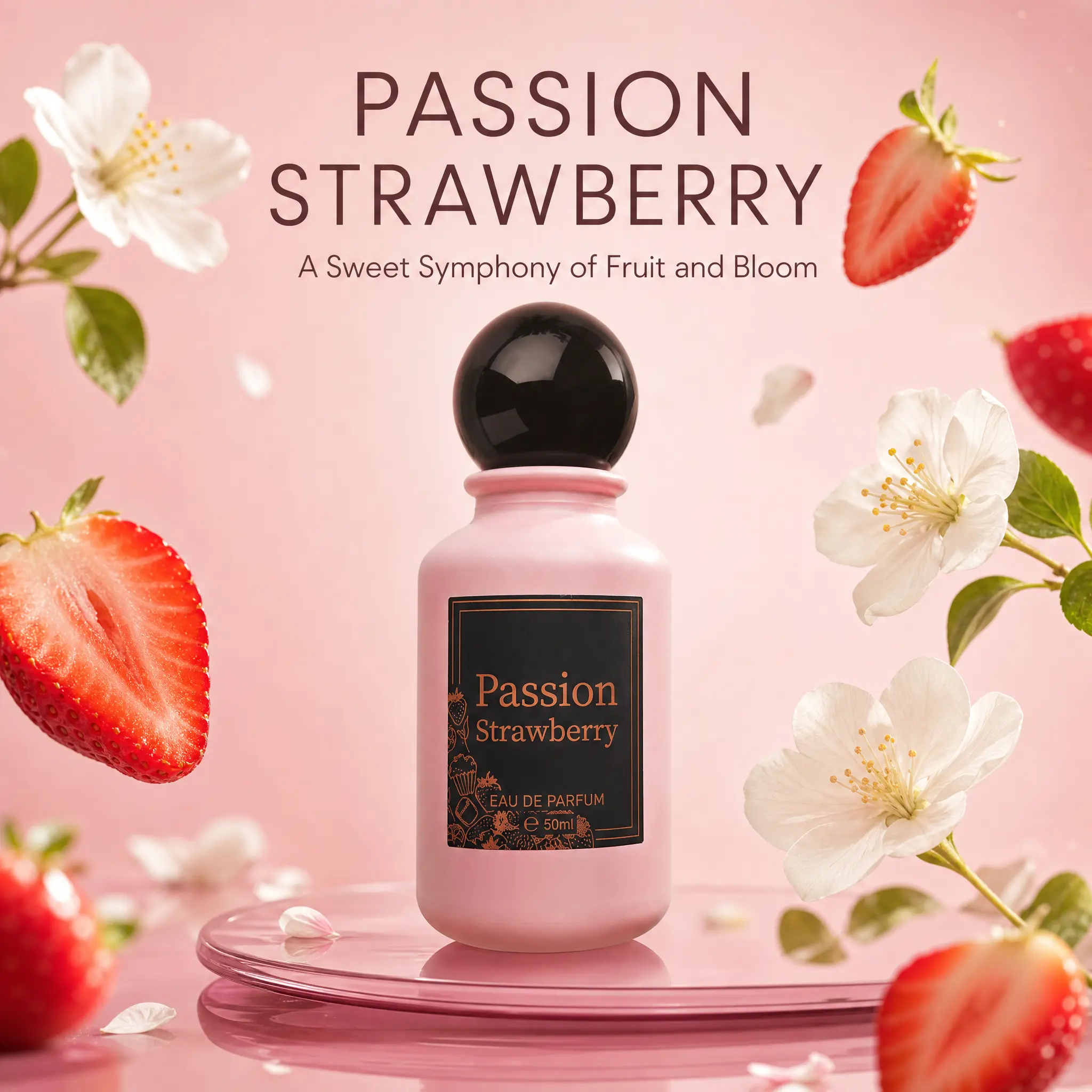 Women's 50ml (1.71 fl oz) Long-Lasting Pink Gourmand EDP Perfume - Creamy Strawberry Cream Dessert Scent, Sweet Fruity Summer Fragrance, Gluten-Free, Aluminum-Free, Youthful Single Bottle Gift Option (Long Lasting Perfumes)
