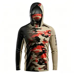 UPF 50 Hooded Fishing Shirt with Neck Gaiter, Men’s Long Sleeve Sun Protection Quick Dry Performance Shirt for Outdoor Fishing, Hiking, and Water Sports