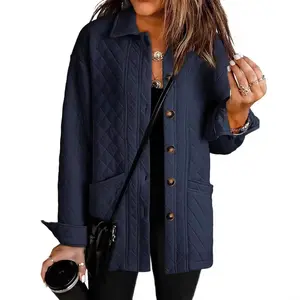 Women’s Casual Quilted Jackets, Button-Down Collared Long-Sleeve Shirt Style, Autumn/Winter Jackets with Pockets, 2025