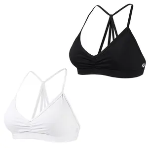 AUROLA Mercury Workout Sports Bras for Women 2 Pack Athletic Removable Padded Backless Strappy Minimal Crop Tops