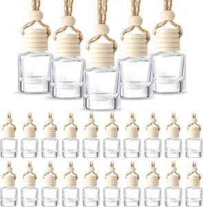 50Pcs 8ml Hanging Car Air Freshener Diffuser,Empty Clear Glass Essential Diffuser Oil Aromatherapy Fragrance Perfume Pendant Glass Vials with Wooden Caps & Hanging String (Cylinder) - Home Improvement.