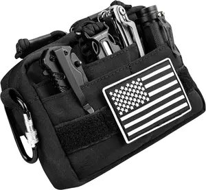 Belt Pouches for Men, Water Resistant Small Belt Bag with  Flag Patch, Pocket Organizer Storage EDC Gear for Work, Travel, Hiking