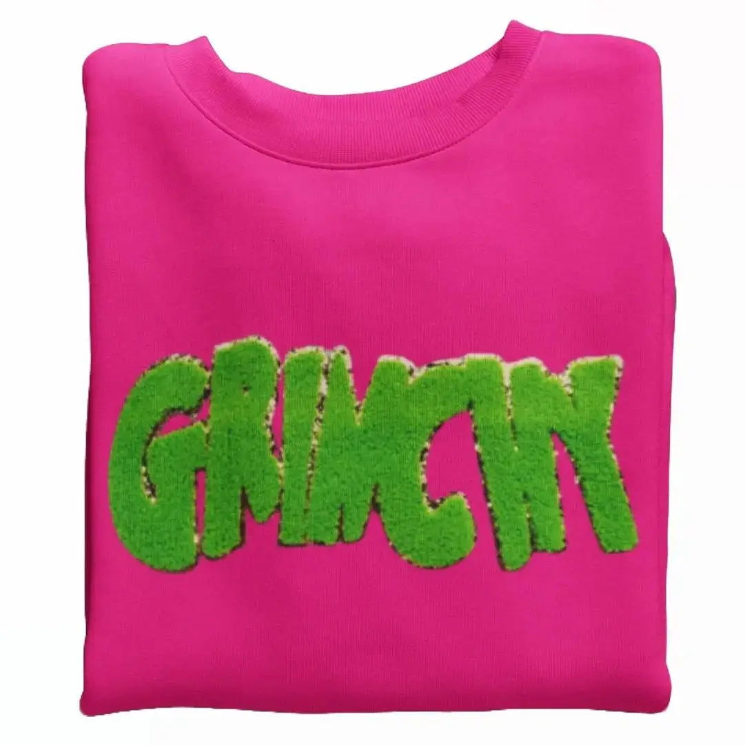 Green Chenille Patch Sweatshirt in Hot Pink for Women - Gildan Small to 5X Sizes - Womenswear, Pullover christmas sweatshirt Casual Comfort