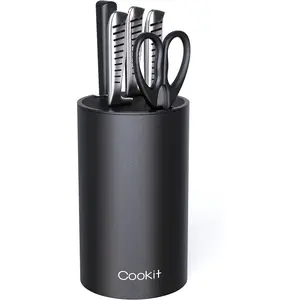 Knife Block Without Knives, Cookit Universal Round Knife Block Only, Detachable Knife Holder for Easy Cleaning, Space Saver Knife Storage Holder with Scissors Slot, Black