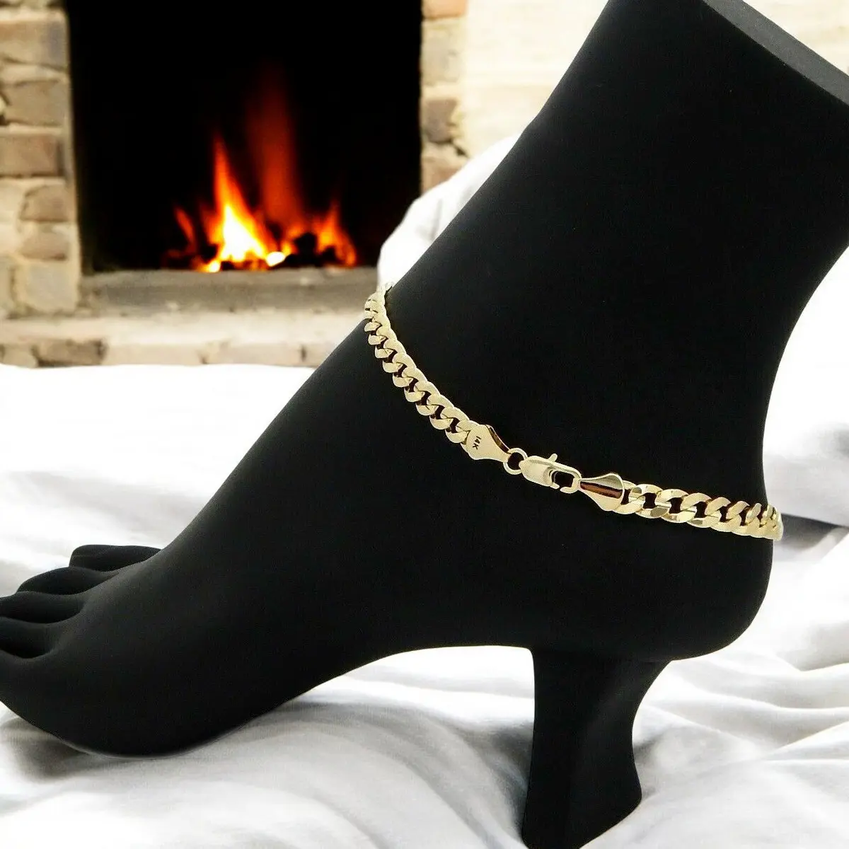 MaxBling81 Women's 14K Stamped Gold-Plated Brass Cuban Curb Chain Ankle Bracelet - 6mm Concave Shape, 10 in, Bold Design Aesthetic Alt-Style Alternative Fashion Anklet for Daily Casual Wear, Alternative Fashion Anklets