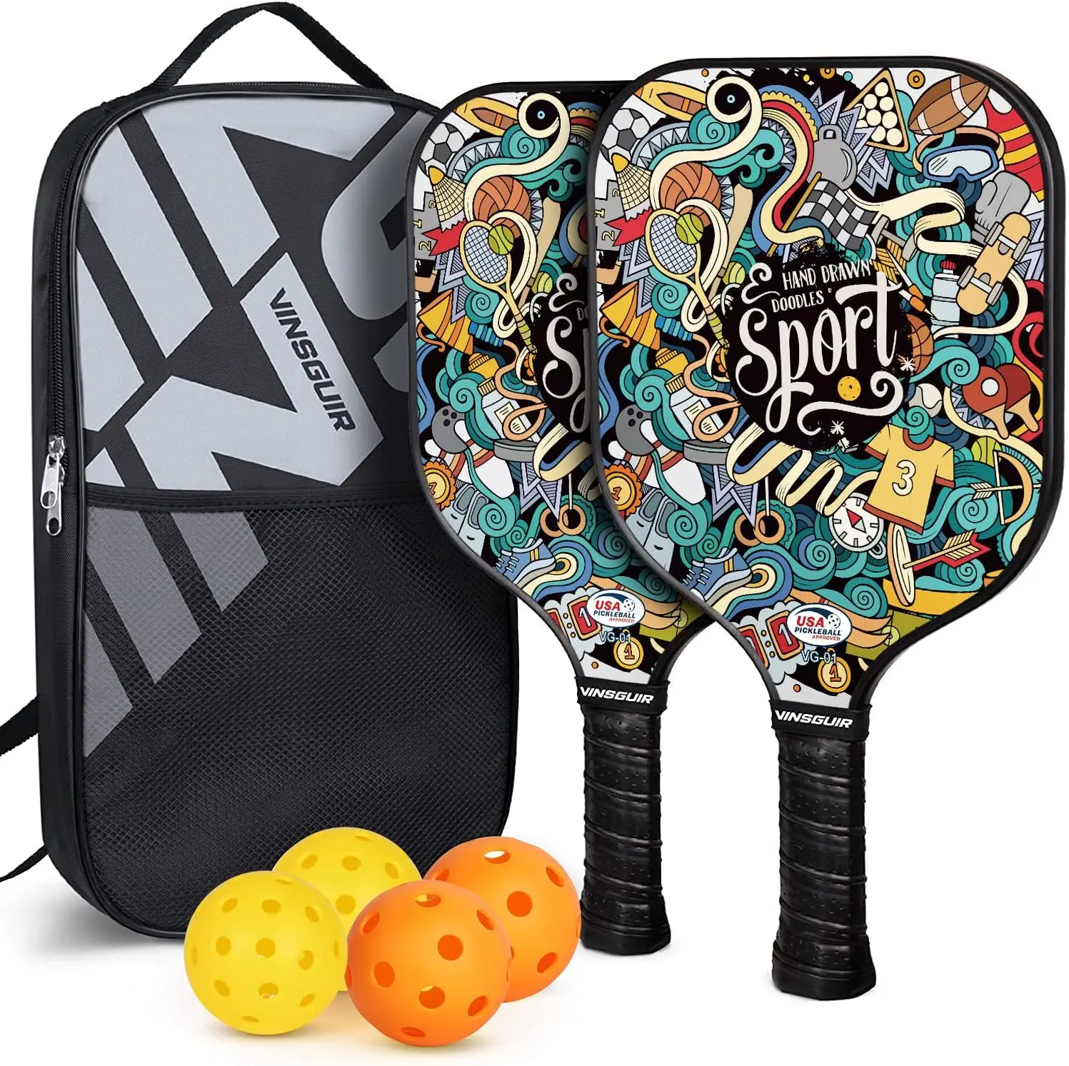Pickleball Rackets Pickleball Paddles Set , Set of 2 with 4 Pickleball Balls and Bag
