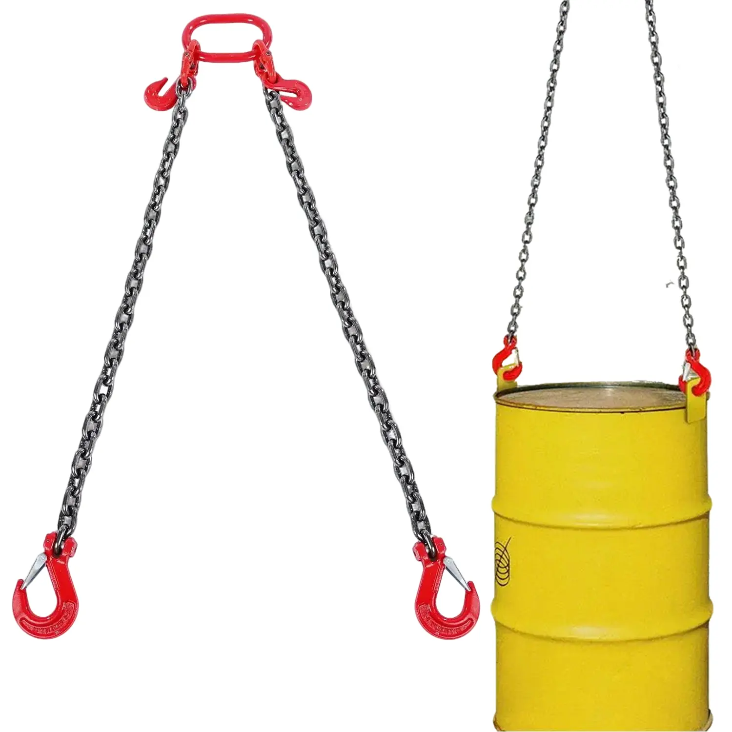 2-Leg Lifting Chain Sling, G80 Alloy Steel with Grab Hooks, 6600-11000 lbs Load Capacity, 3/8" & 5/16" Diameter, 5-10 ft for Farms and Docks