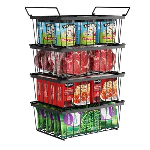 Freezer Organizer Bins - 4 Pack Stackable Deep Freezer Organizer Bins for 5 Cu.Ft Chest Freezer Easy Get Food from Bottom without Digging, Refrigerator Accessories Add Space Sort Store More Frozen Food