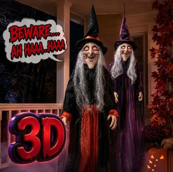 Large 3D Halloween Glowing Witch Decoration, Life-Size, Extra-Large Standing Design, Black Gauze Robe, Paired with Pumpkin Light Porch Scene Display, Maximizing Spooky Holiday Atmosphere sohochic