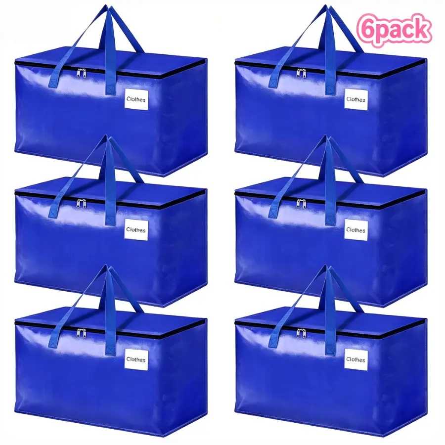 【New】Large Moving Bags, 6 Pack Blue Heavy Duty Totes For Storagewith Visible Labels , Wrap Around Handles, Storage Bags for Space Saving, Change of seasons Alternative to Moving Boxes Back to school season,#summerwins