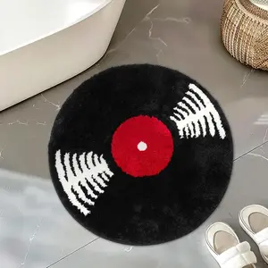 Vinyl Record Round Rug, Soft Plush Faux Wool Carpet, Party Style Home Decor for Living Room & Bedroom, Multi-Color Design, Home Decorative Rug, Contemporary Rugs