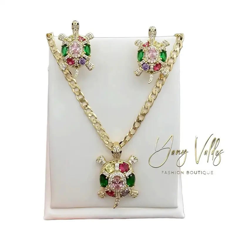Multicolor Turtle Jewelry Set Gold Plated with Colorful Stones