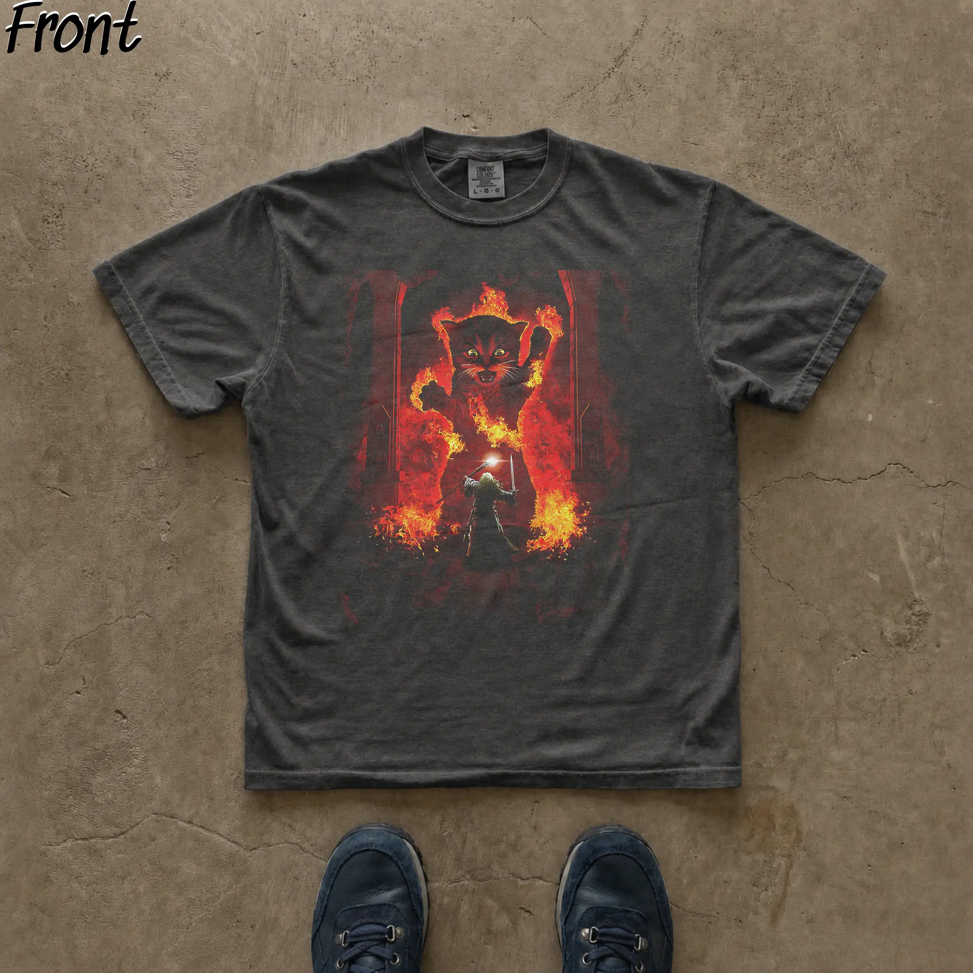 Gildan Men's Cotton Fitted Crew Neck Short-Sleeve Graphic T-Shirt - Retro Lord of the Rings Gandalf "You Shall Not Pass" Print, Middle Earth, J.R.R. Tolkien, Hobbits, Lightweight, Printed Back, All Seasons, Streetwear, Casual Menswear Top