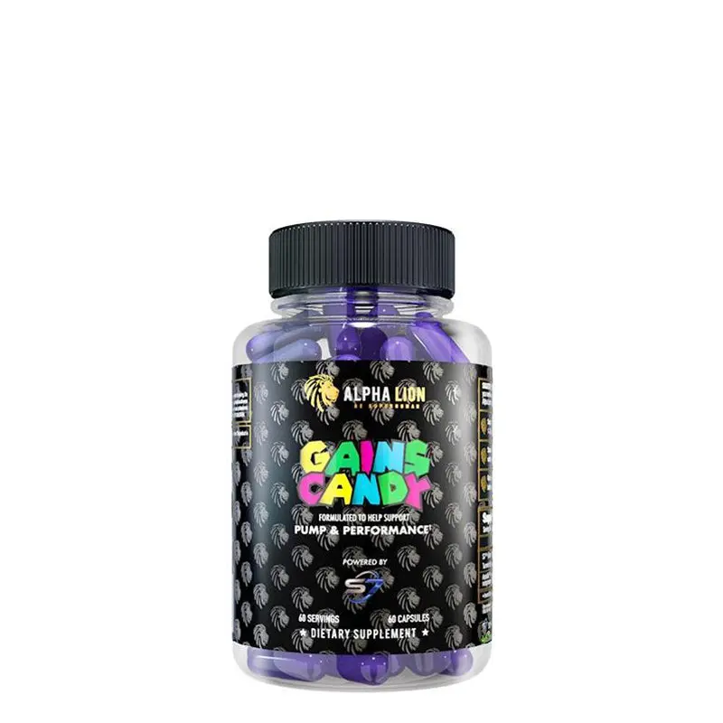 Alpha Lion Gains Candy S7 Plant-Based Fitness Workout Supplement - Natural Fitness Supplement, Performance Capsules, S7 Pump Synergy, Nitric Oxide Boost, 60 Caps for Blood Flow & Workout Pump