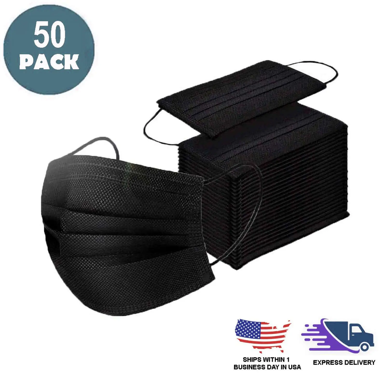 50 Pack 3 Ply Black Disposable Face Mask Non Woven Mask with Ear Loop 50 Pack 3 Ply Black Disposable Face Mask Non Woven Mask with Ear Loop