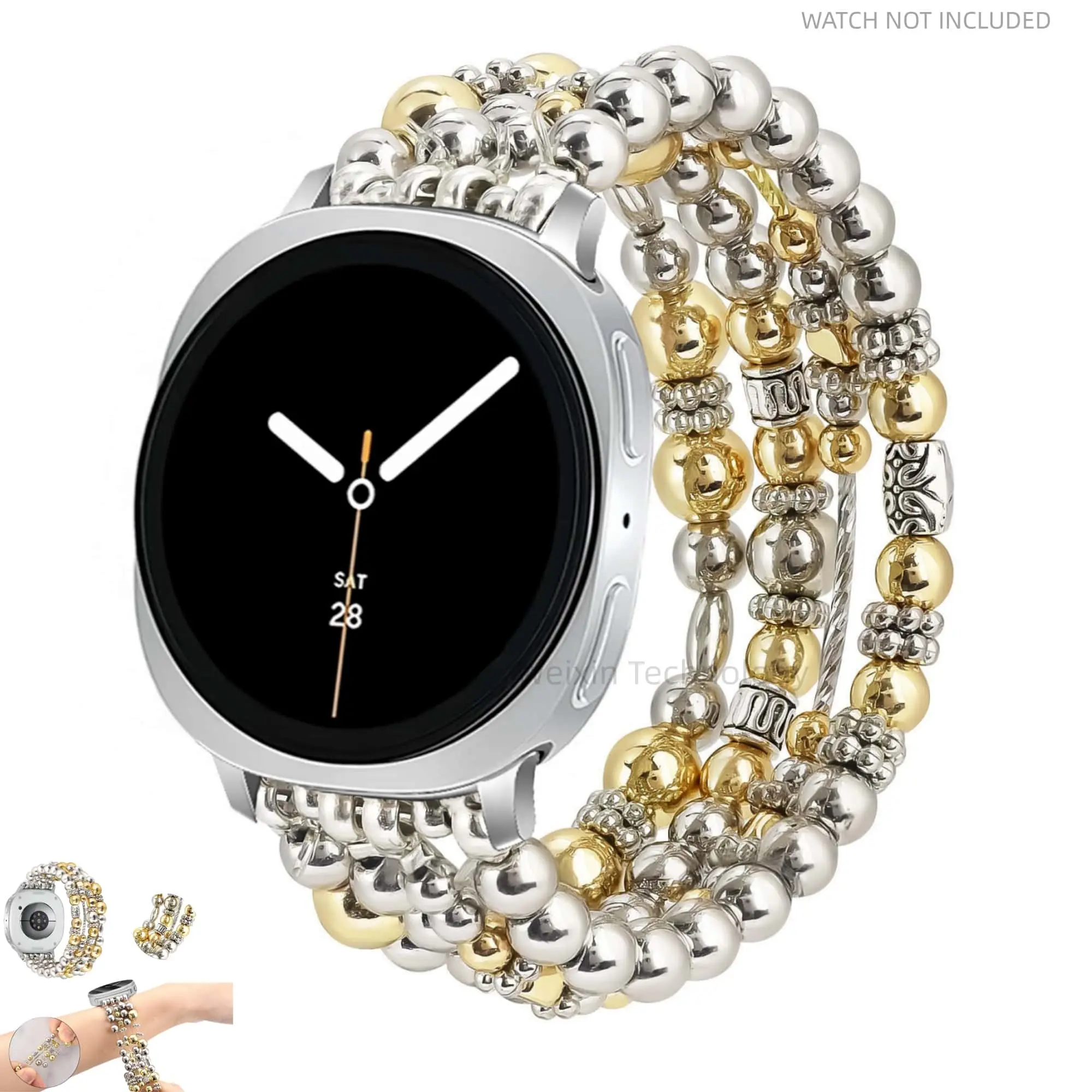 Beaded bracelet compatible with Samsung 8th generation Galaxy Watch 8 40mm/44mm/8 Classic 46mm elastic bead jewelry strap replacement, Smart Watch Accessories, Adjustable, handmade bead strap, Wearable Accessory, Smartwatch Accessories