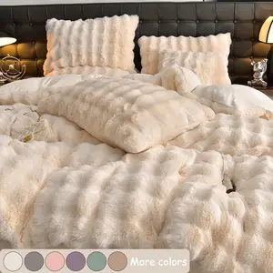 Faux Rabbit Fur Duvet Cover Set, Luxury Ultra Soft Solid Color Bedding, Soft Bedding Sets, Warm All Season 3 Piece Set with 1 Duvet Cover and 2 Pillowcases for Bedroom, Sofa, Dorm