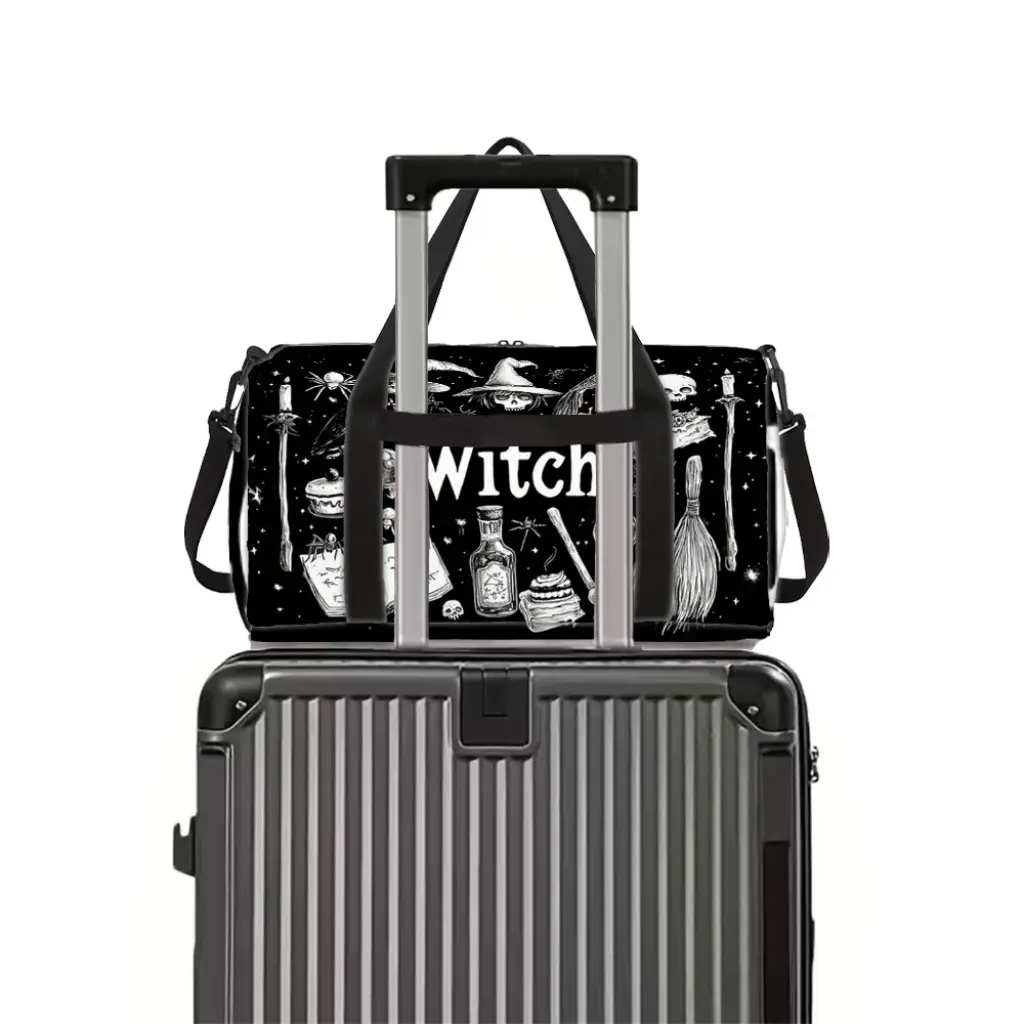 Dark Witchy Gym Travel Bag, Gothic Mystic Lightweight Sports Bag, Star & Moon Magic Short Trip Overnight Bag Unisex Duffle Bag Lightweight Outing Bag