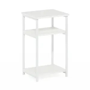 JUST White 3-Tier Durable Metal Multi-Function End Table, Open Shelf Storage, Versatile Design for Bedrooms, Small Spaces, Durable End Tables, Metal End Tables
