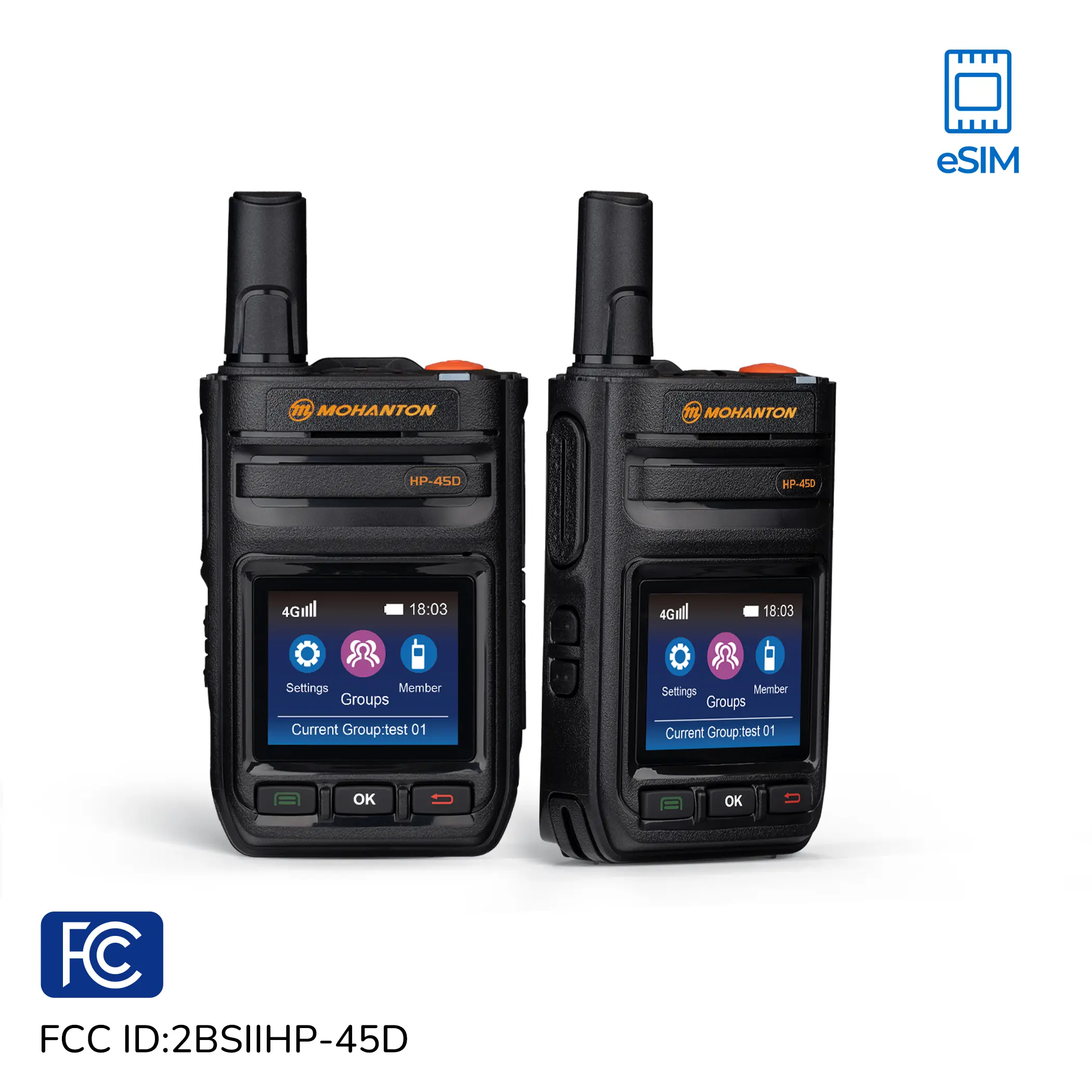 2PC M MOHANTON HP-45D 4G LTE POC Radio with Lifetime Free eSIM - No monthly fees, loud HD audio, massive 4000mAh battery